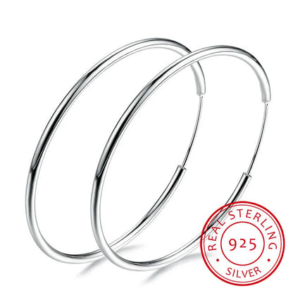 925 Sterling Silver Hoop Earrings Round Circle Studs for Women