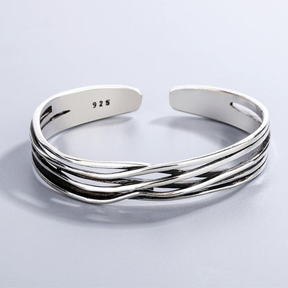 Retro Wave Braided Bracelet 925 Sterling Silver Geometric Bangle