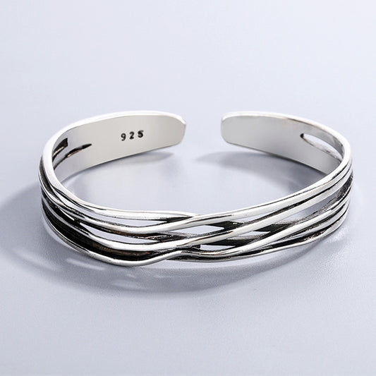 New Retro Wave Braided Bracelets 925 Sterling Silver Jewelry Personality Geometric Exquisite Opening Bangles SL037