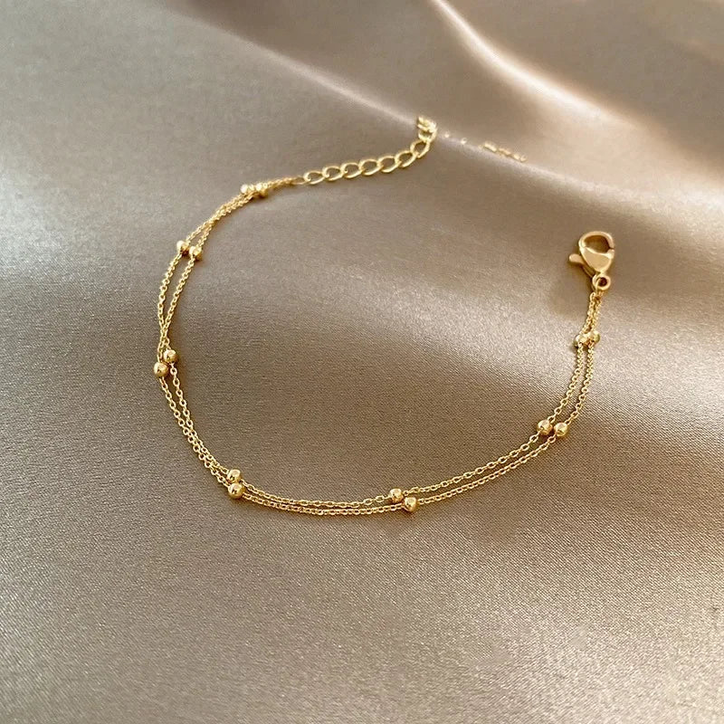 Double Layer Beaded Bracelet Women’s Gold Chain Jewelry