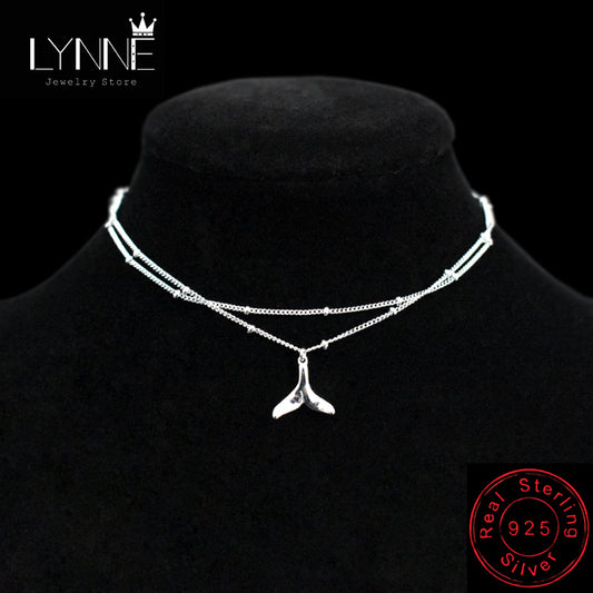 New Fashion 925 Sterling Silver Fishtail Pendant Double Layer Anklets Women Jewelry Summer Beach Charm Foot Chain Bracelet Gift