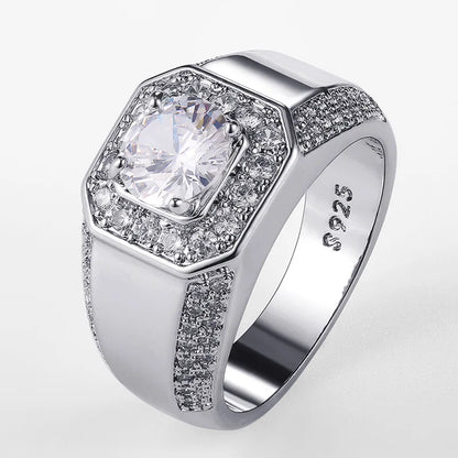 Men’s 925 Silver Zircon Ring Brilliant Luxury Wedding & Party Ring