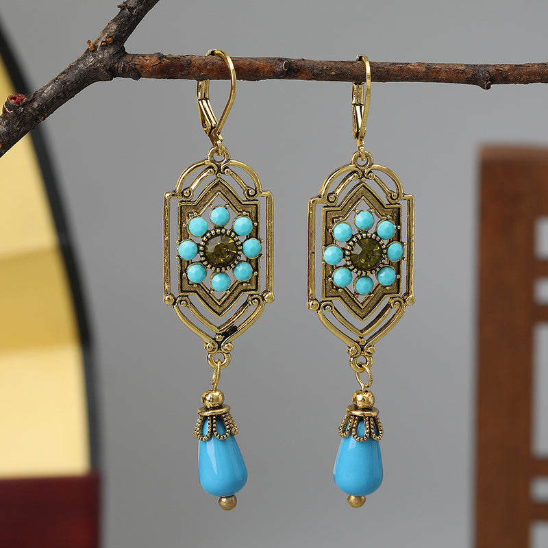 Boho Geometric Waterdrop Stone Earrings Gold Red Blue White for Women