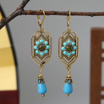 Boho Geometric Waterdrop Stone Earrings Gold Red Blue White for Women