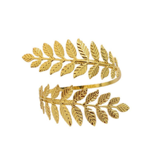 Vintage Metal Greek Roman Laurel Leaf Bracelet Armband Upper Arm Cuff Armlet Festival Bridal Belly Dance Jewelry