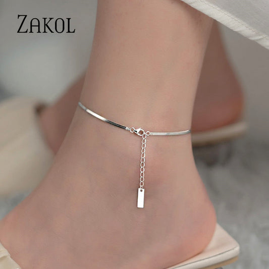 Simple Tag Silver Color Snake Bone Blade Anklet 2023 New Summer Light Fashion Versatile Ins Jewelry
