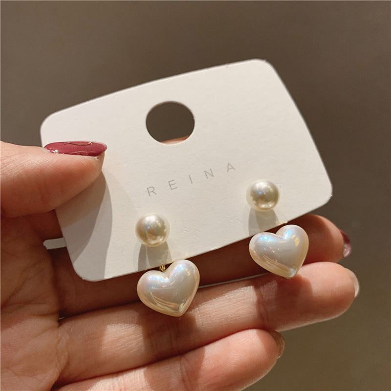 Heart & Round Pearl Stud Earrings Elegant Women’s Wedding Jewelry