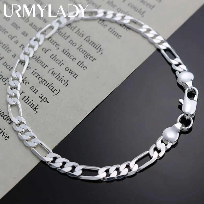 925 Sterling Silver 4MM Chain Charm Bracelet for Women Wedding Party Gift