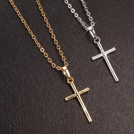 Fashion Christian Jesus Cross Necklaces Silver Color Long Chain Simple Pendants For Women Men Jewelry Gifts