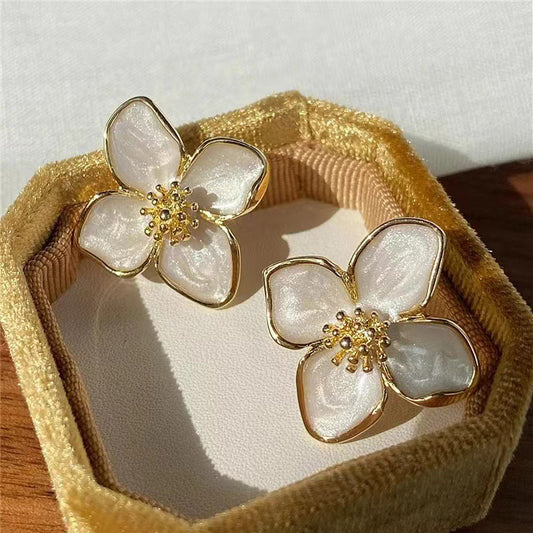 Hibiscus Dropped Glaze Flower Stud Earrings for Women Girl French Ins Vintage 2025 Fashion Korean Wedding Romantic Jewelry Gifts