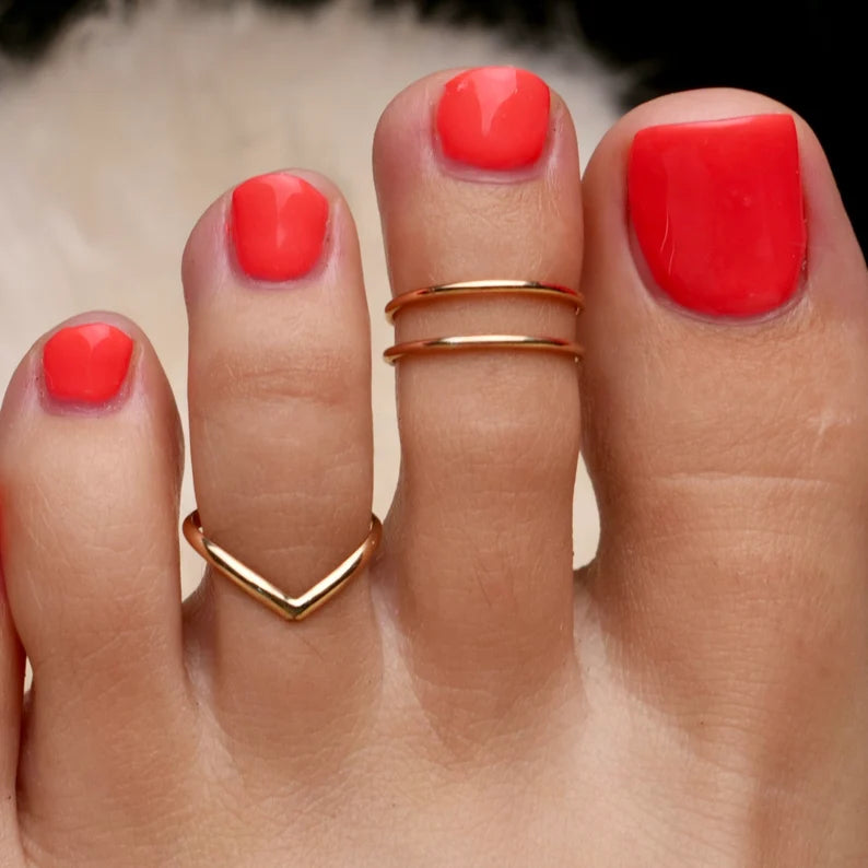 2 Pcs Fashion Regular Geometry Trend Simple Copper Gold Color Toe Rings Women Daily