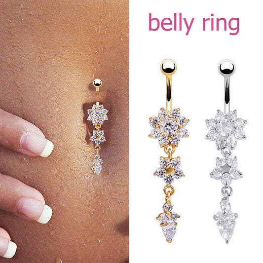 2025 New Fashion Sexy Piercing Navel Nail Body Jewelry Flower Pendant Crystal Belly Button Rings for Women Girls Accessories
