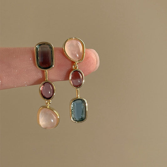 Asymmetric Colorful Resin Earrings for Women Retro Contrast Geometric Dangle Earrings Korean Jewelry High Quality Wholesale