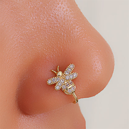 Clear Crystal Bee Nose Clip Cute Insect Fake Nose Ring Septum Cuff Fashion Non Piercing Body Jewelry Women Girls Accessory