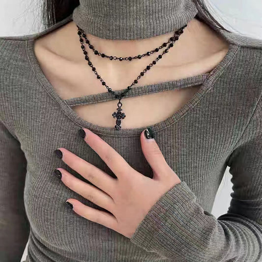 Hot Selling Jewelry Personalized Cross Tassel Necklace Women s Haute Couture Double Layered Layered Pendant Collarbone Chain
