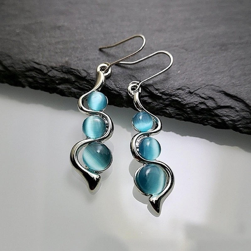 Silver Drop Earrings Natural Stone Dangle Jewelry for Women