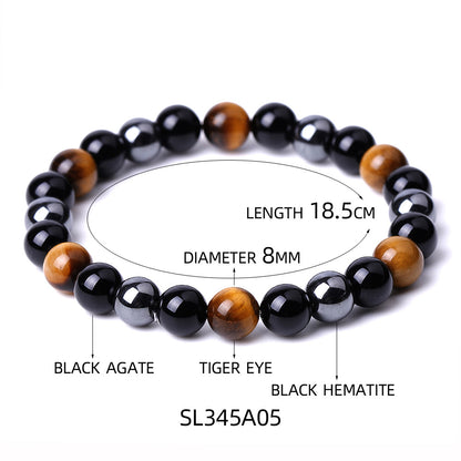 Tiger Eye Bead Bracelet Magnetic Hematite & Black Obsidian Jewelry