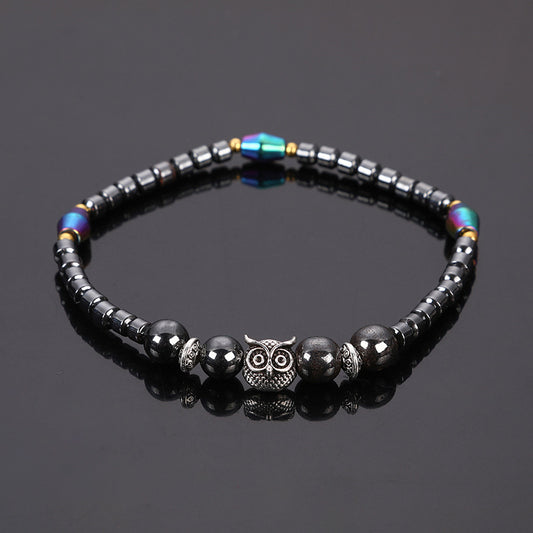 Magnetic Black Gallstone Electroplating AB Color Round Beads Owl Foot Chain, European and American New Style