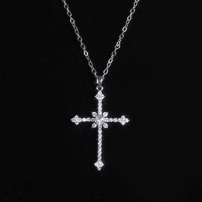 1pcs Imitation White Gold-color Necklace Ladies Cold Wind Full Of Diamonds Star Mango Shining Cross Pendant Jewelry