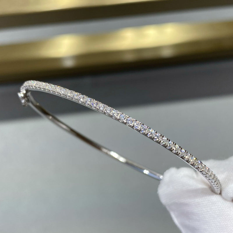 925 Sterling Silver Gold Diamond Bangle for Women Wedding Jewelry 6cm