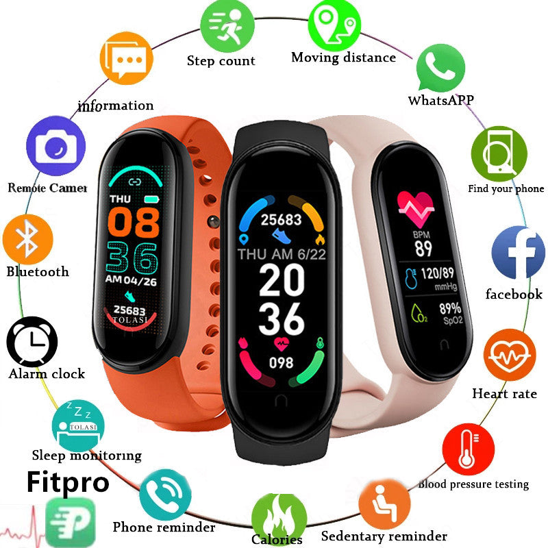 M6 Smart Watch Fitness Tracker, Heart & BP Monitor, Waterproof