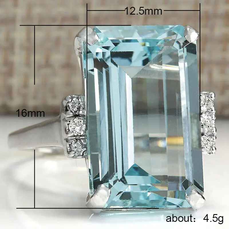 HUITAN Hyperbole Women Ring Cocktail Party Ring With Huge Sky Blue Cubic Zircon Prong Setting Valentine's Gift For Wife