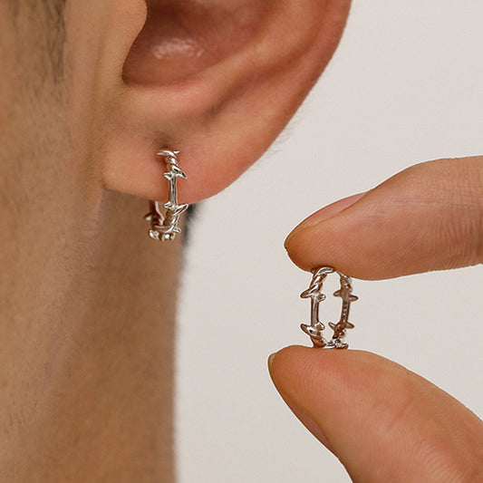 Punk Silver Color Thorns Hoops Earrings for Women Men Teens Ear Buckle New Fashion Trendy Party Jewelry Aesthetic Accessories