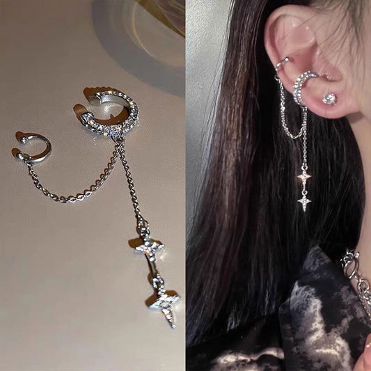 1Pc 2025 Fashion Minilist No Piercing Ear Cuff Earrings for Woman Fake Piercing Tassel Star Ear Clips Earrings for Women Jewelry