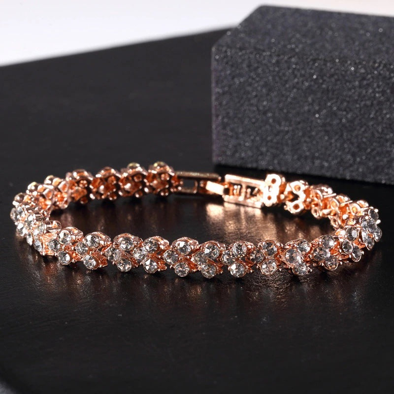 Luxury Roman Crystal Bracelet Rose Gold & Silver Jewelry for Women