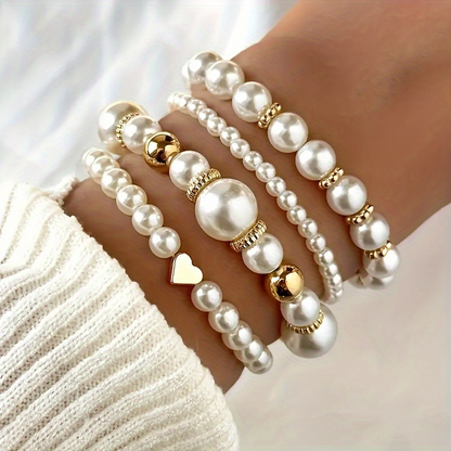 Pearl Love Bracelet Set 4-Piece Elegant Women’s Jewelry
