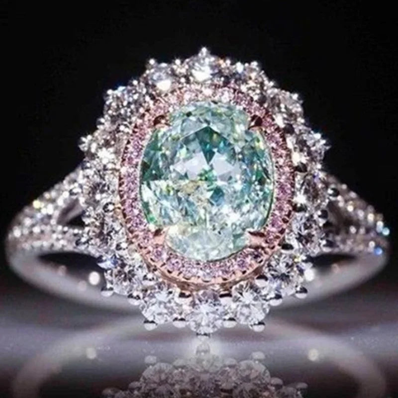 Luxury Silver Pink Zircon Multicolor Stone Ring for Women Wedding Jewelry