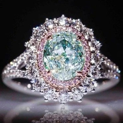 Luxury Silver Pink Zircon Multicolor Stone Ring for Women Wedding Jewelry