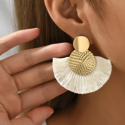 Bohemian White Tassel Earrings Big Fringe Drop Jewelry for Women