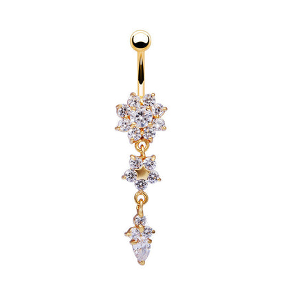 Crystal Flower Belly Button Ring Sexy Navel Piercing Jewelry for Women