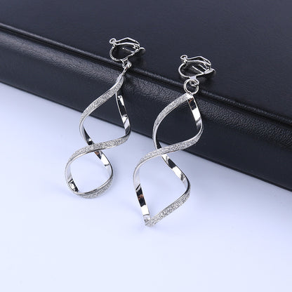 4-Color Geometric Irregular Metal Wave Clip-On Earrings for Women