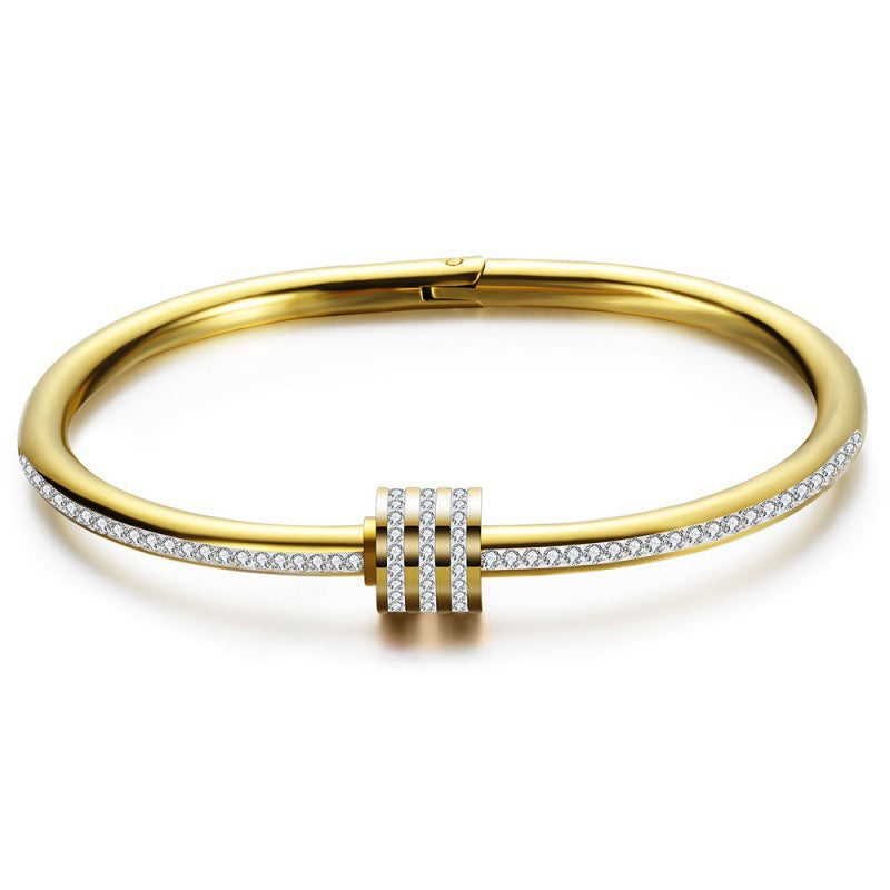 Gold-Plated Stainless Steel Wrap Bangle Luxury Handmade Crystal Bracelet