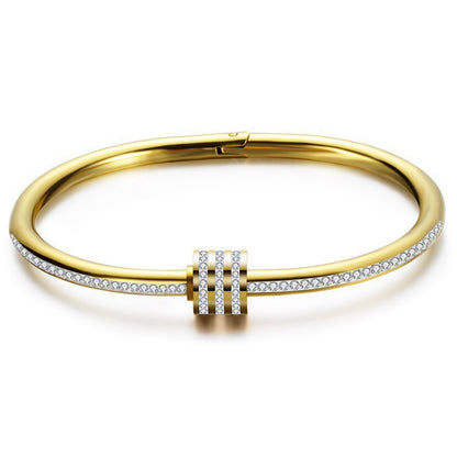 Gold-Plated Stainless Steel Wrap Bangle Luxury Handmade Crystal Bracelet