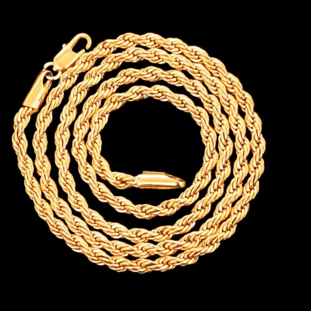 18K Gold 4mm Rope Chain Necklace 45-60cm Unisex Wedding Fashion Jewelry