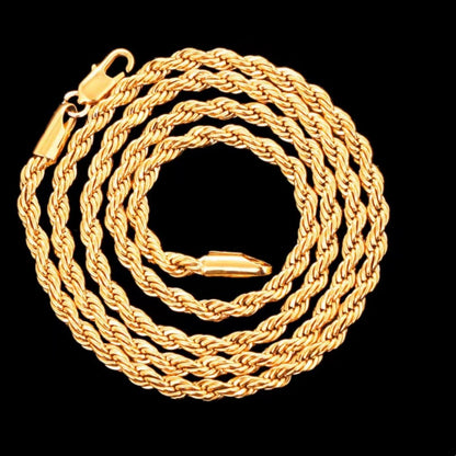 18K Gold 4mm Rope Chain Necklace 45-60cm Unisex Wedding Fashion Jewelry