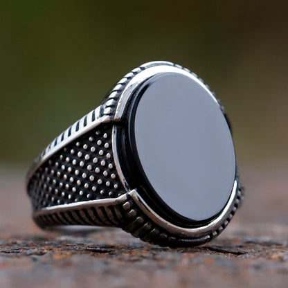 Retro Geometric Black Zircon Ring for Men Anniversary & Wedding Jewelry