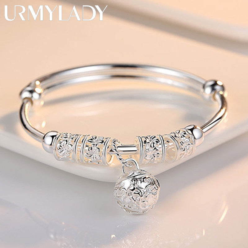 925 Sterling Silver Hollow Bell Adjustable Bangle for Women