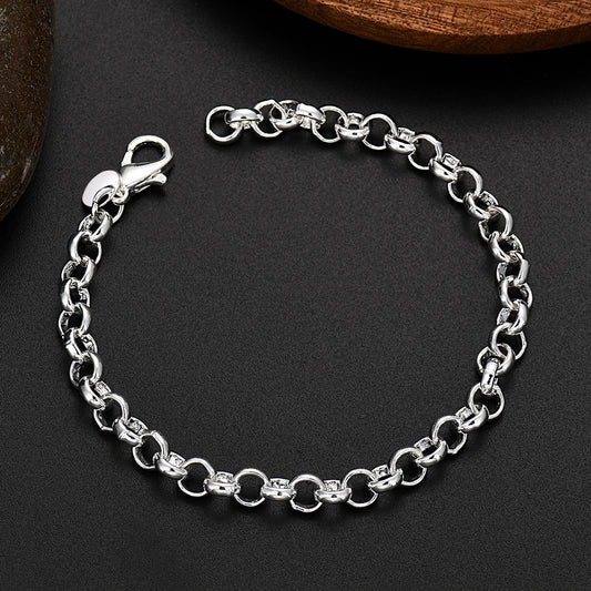 Cute 925 Sterling Silver Circle 4MM Chain Bracelets for Women Man Fashion Jewelry Wedding Party Christmas Gifts 20cm