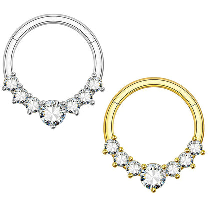 Zircon Hinged Nose Ring Stainless Steel Septum & Hoop Piercing