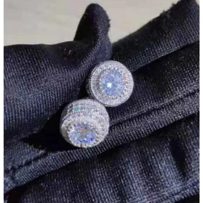 Moonso Female Austrian Round Earring Gold Color White Zirconia Hip Hop Wedding Stud Earrings For Women Jewelry E7565