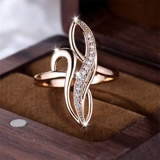 Unique Infinity Rings For Women Geometric Tree Leaf Wedding Bands Champagne Gold Color White Zircon Cocktail Ring Party Jewelry