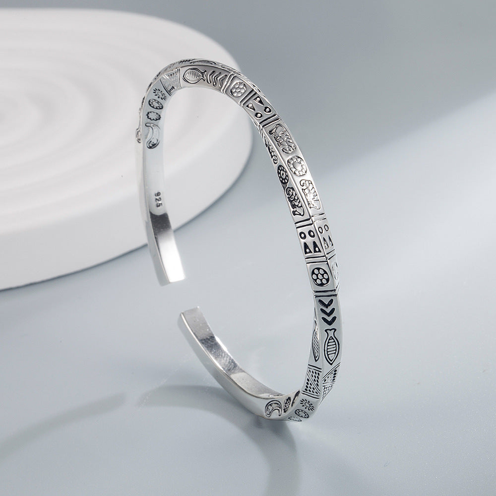 925 Sterling Silver Geometric Open Bracelet Luxury Women’s Jewelry