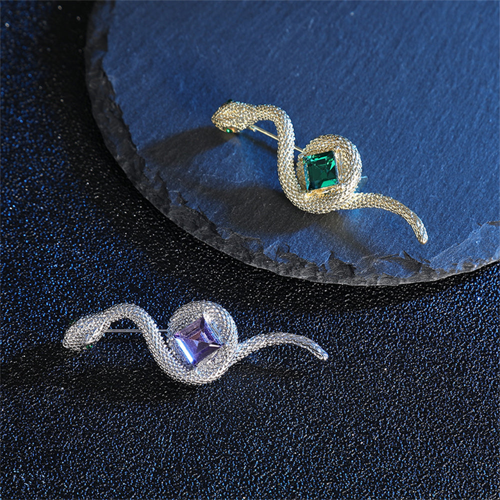 Luxury Rhinestone Snake Brooch Alloy Crystal Animal Pin for Women