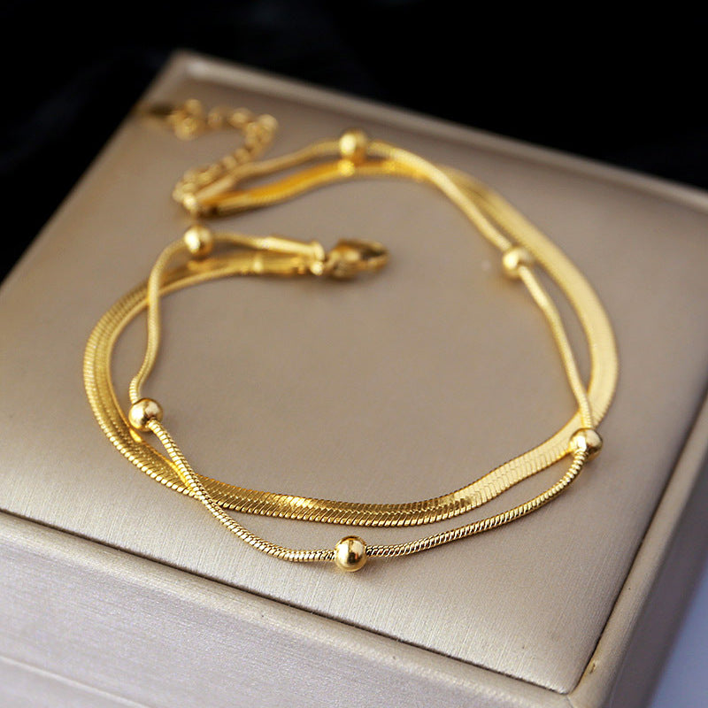 316L Stainless Steel Gold Anklet Double-Layer Leg Chain for Women