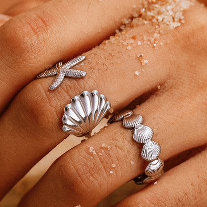 Stainless Steel Rings Fashions Sea Star And Shell Ring Adjustable Opening Ring For Women Jewelry Fine Beach Party Creative Gifts