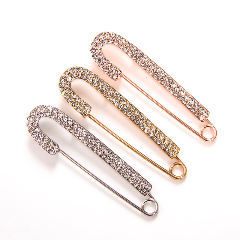 Sweet Lady Large Safety Pins Brooch Vintage Crystal Rhinestone Pin Chic Femme Fashion Brooches Pin Party Jewelry Accessories
